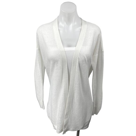 Zara Women's White Rib Knit Long Sleeve Open Front Cardigan Sweater Top Size XS - Picture 1 of 4